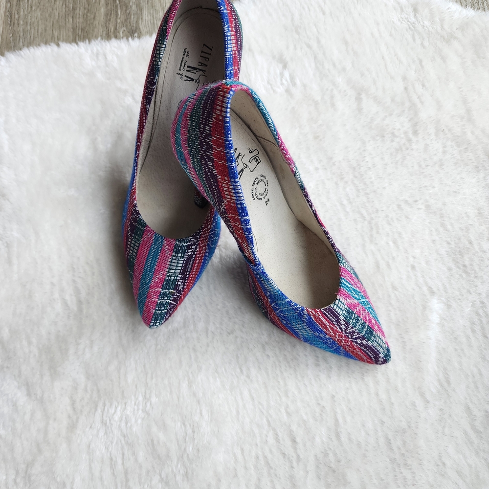 Zipakana Artisan Woven Textile Pointed Toe Pumps - Colorful - Size 24 (US 7)